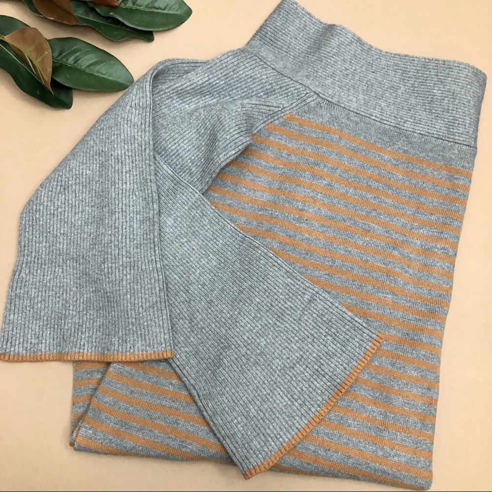 Anthropologie Gray Tan Stripe Off Shoulder Sweater - Picture 6 of 14
